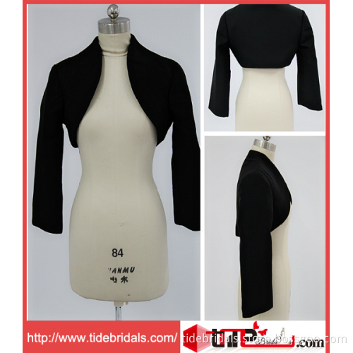 Satin Black Long Sleeves Wedding Wrap Bridal Jacket (1957)